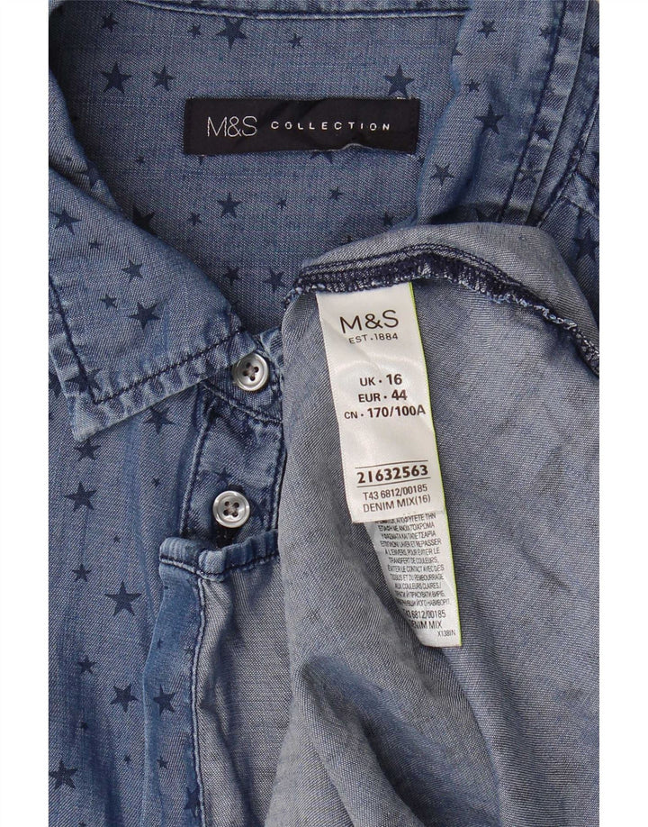 Camisa feminina Marks & Spencer Longline com padrão abstrato Reino Unido 16 grande azul