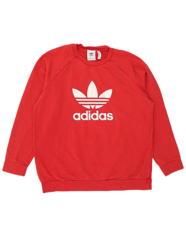 Adidas Mens Graphic Moletom Jumper Grande Algodão Vermelho