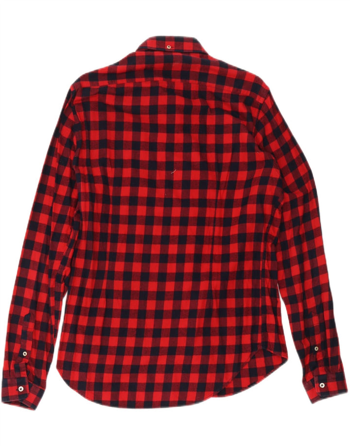 Camisa masculina de flanela Zara Slim Fit média vermelha guingão
