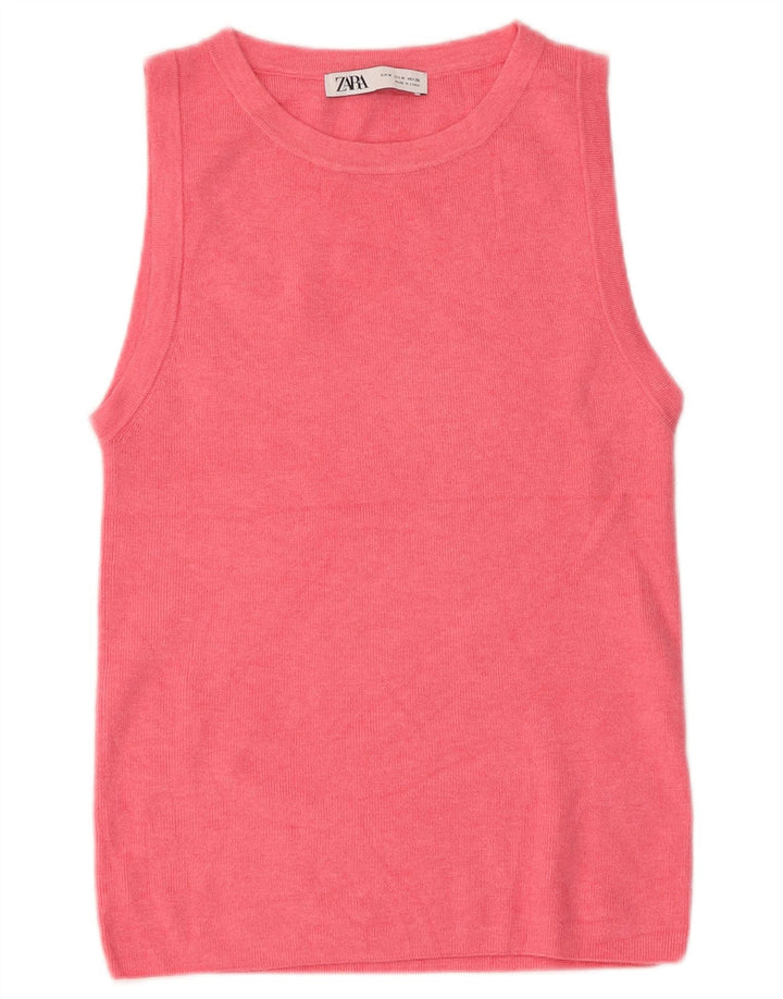 Zara Womens Vest Top UK 12 Médio Rosa Modal