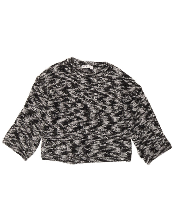 Zara Suéter feminino manga 3/4 com gola canoa Reino Unido 14 médio preto tie-dye