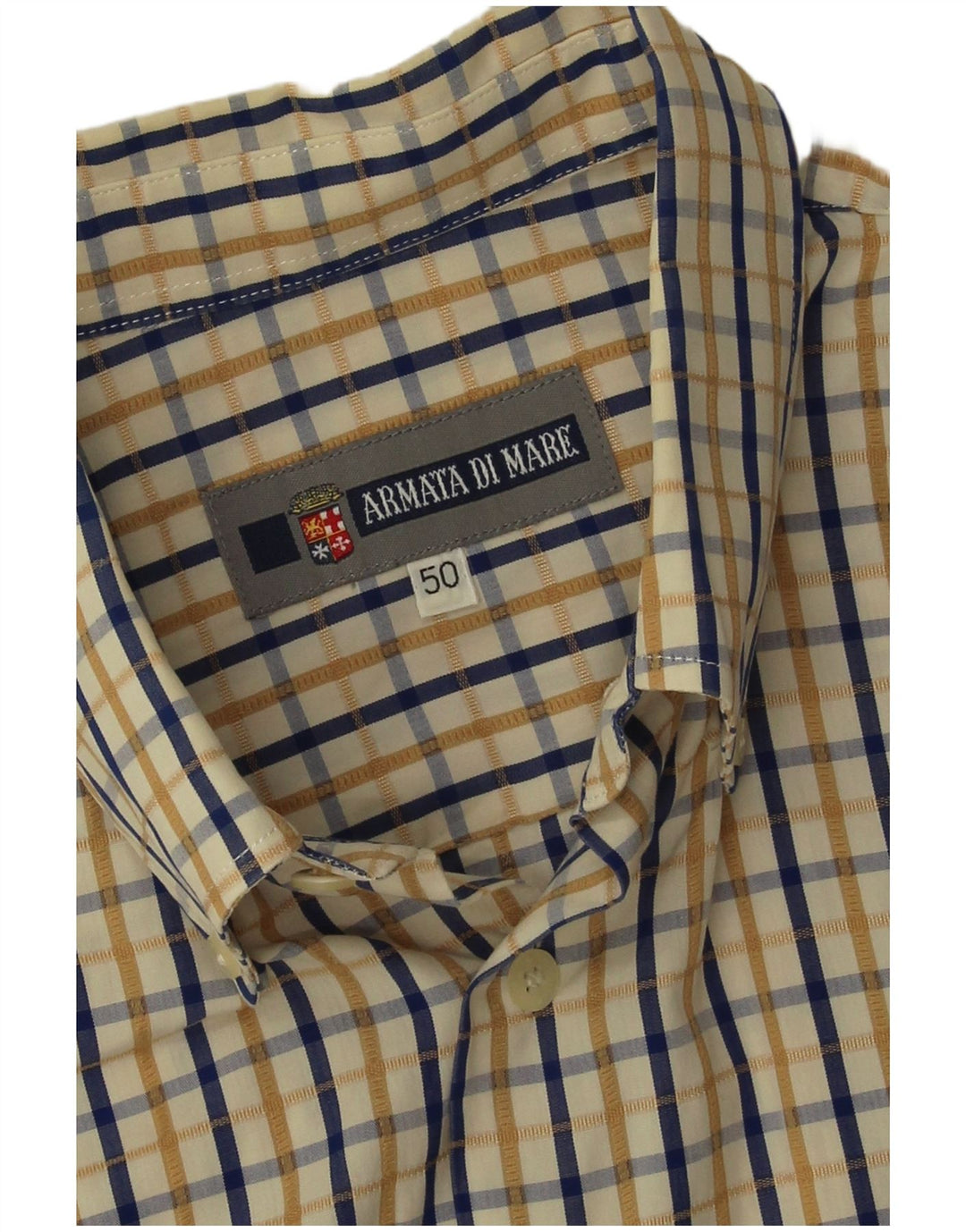 Camisa masculina de manga curta Armata Di Mare IT 50 algodão xadrez azul médio