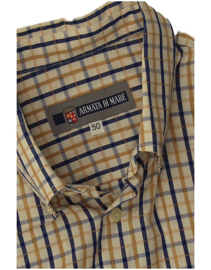 Camisa masculina de manga curta Armata Di Mare IT 50 algodão xadrez azul médio