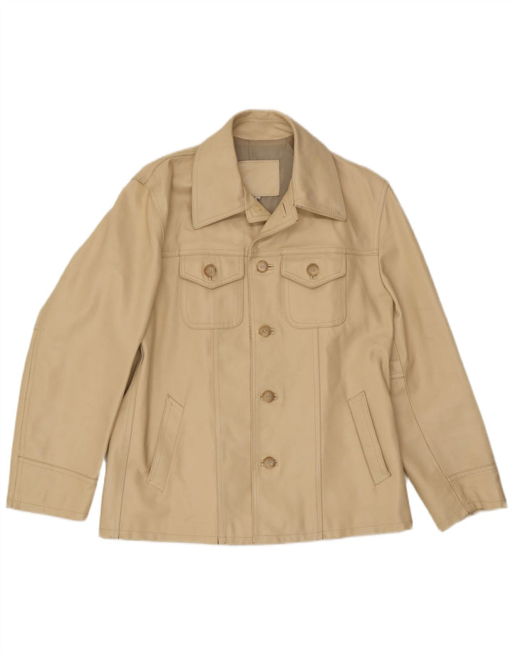Jaqueta masculina vintage de couro sintético UK 38 bege médio