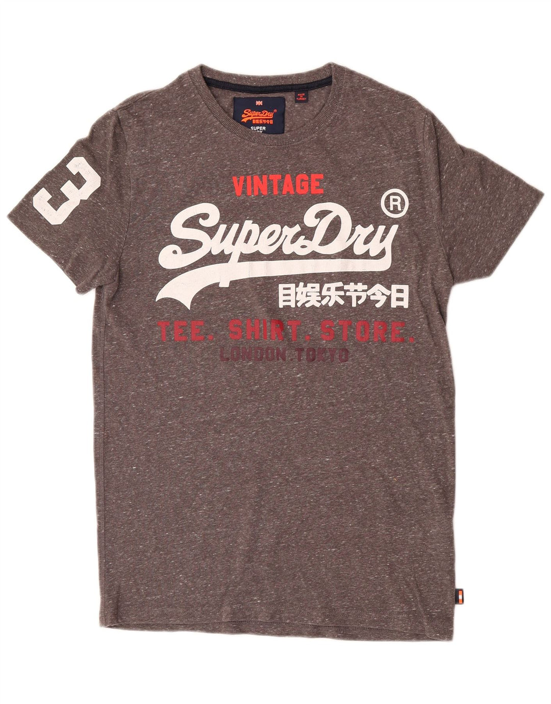 Camiseta gráfica masculina Superdry Top algodão manchado cinza médio
