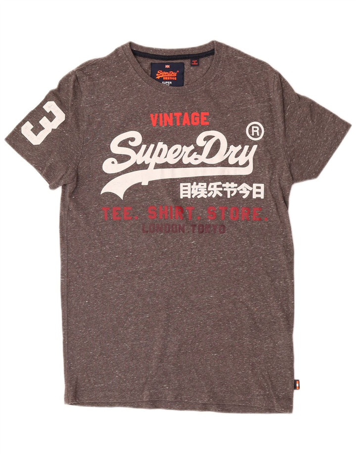 Camiseta gráfica masculina Superdry Top algodão manchado cinza médio