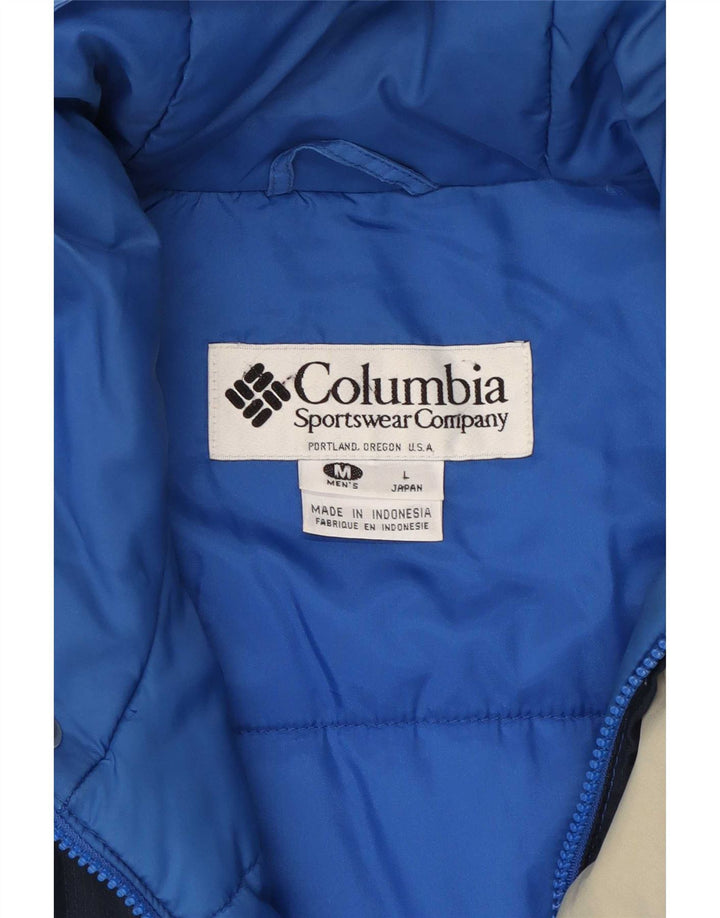 Jaqueta de esqui masculina Columbia com capuz UK 38 bloco colorido azul médio