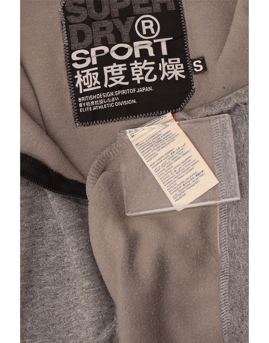 Suéter feminino SUPERDRY com capuz e zíper com gola gráfica UK 10 pequeno cinza