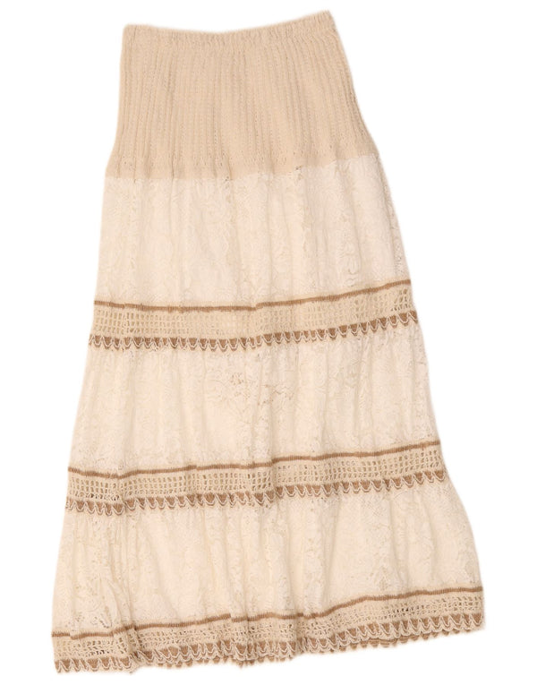 Saia feminina vintage maxi em camadas W26 pequena listrada branca