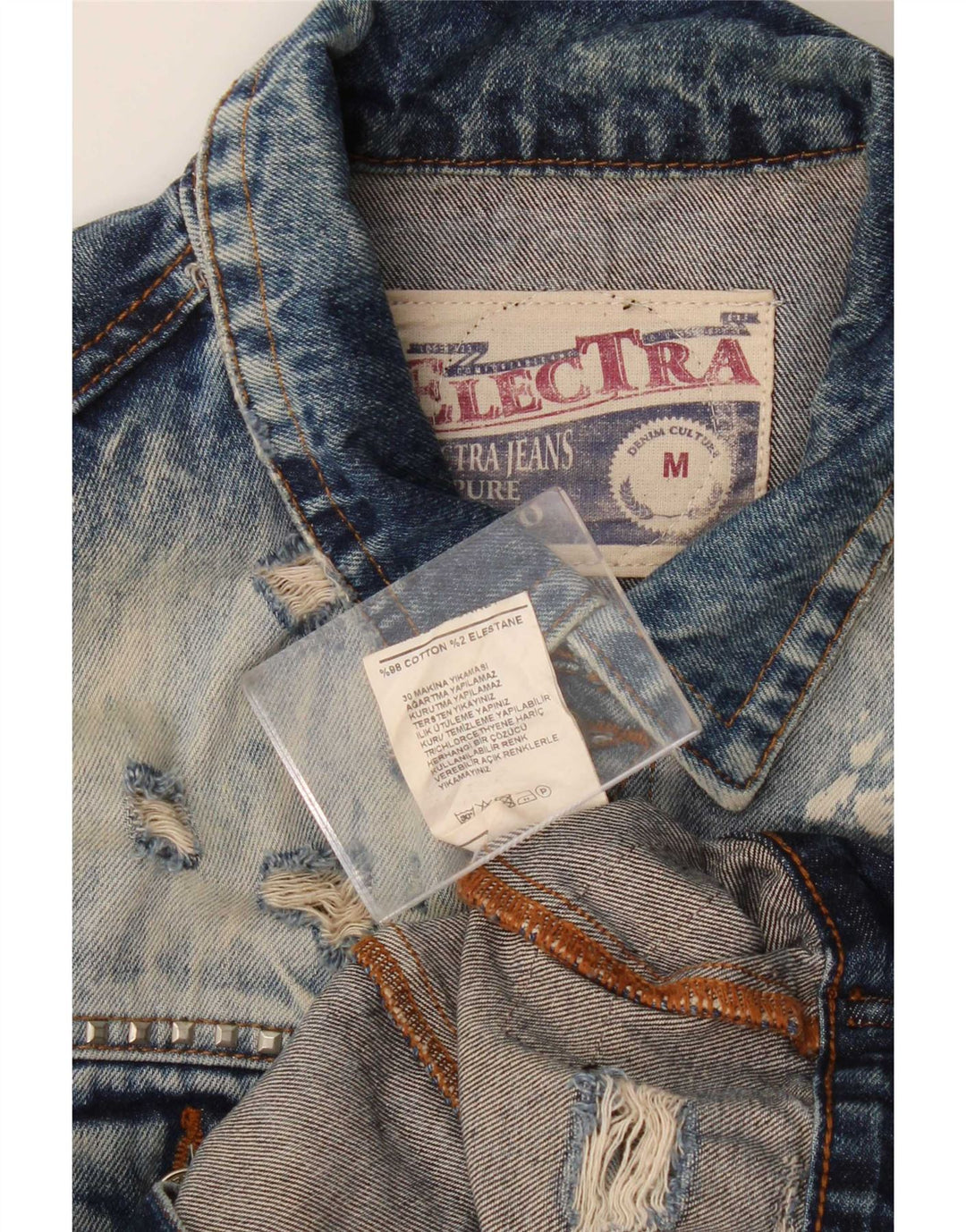 Jaqueta jeans masculina vintage desgastada Reino Unido 38 algodão azul médio