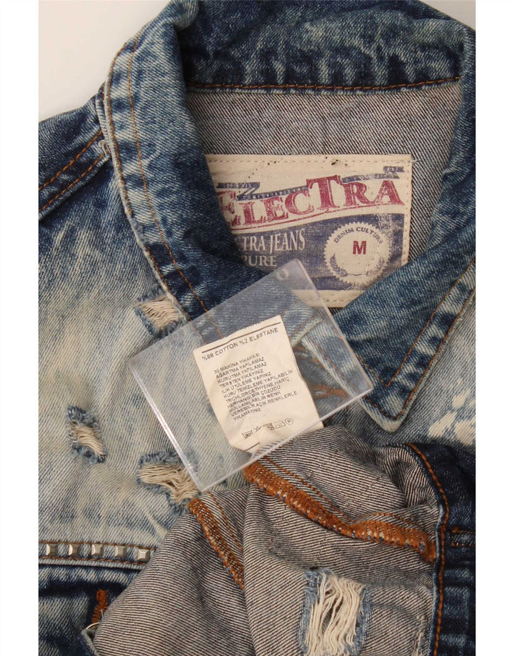 Jaqueta jeans masculina vintage desgastada Reino Unido 38 algodão azul médio