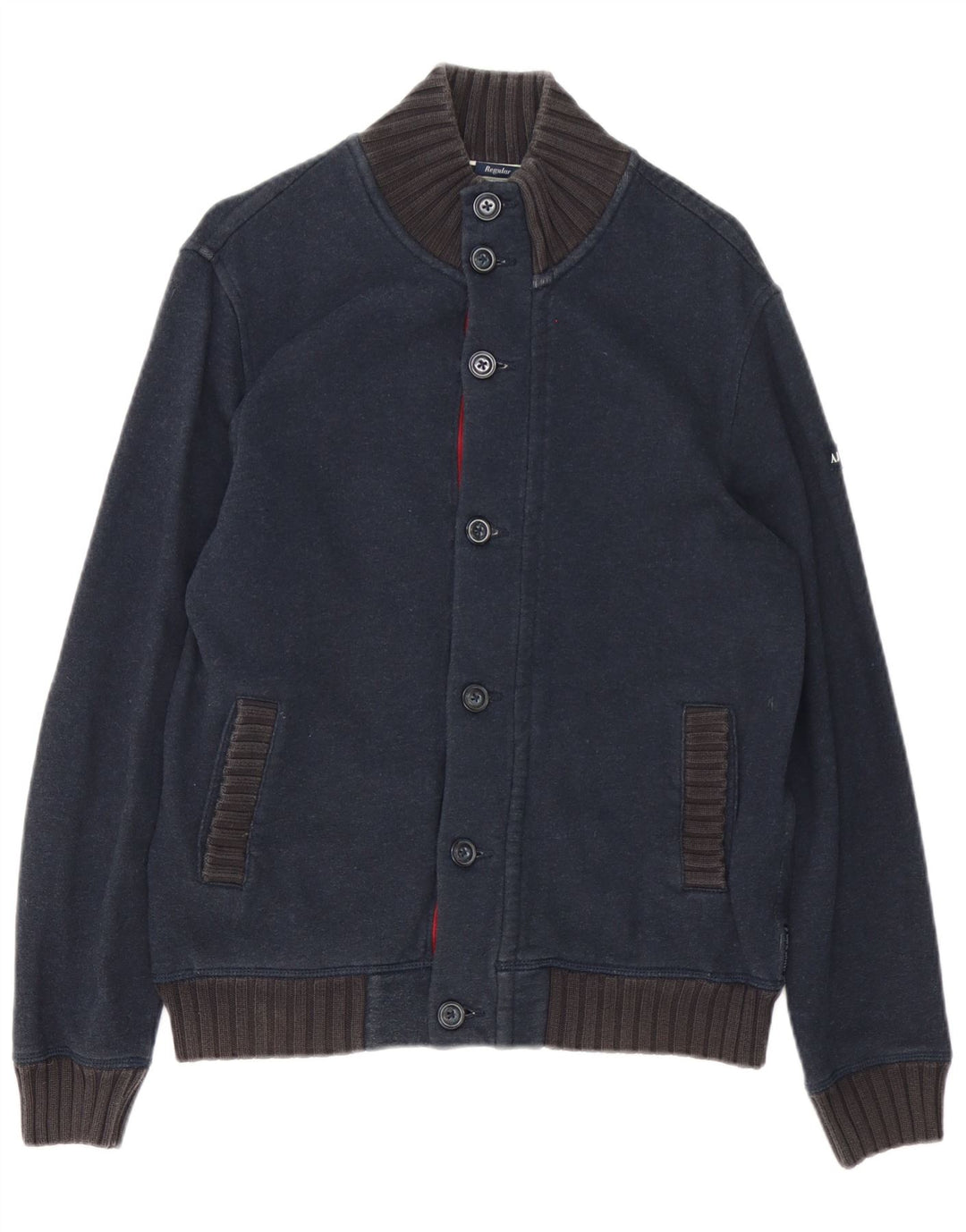 Suéter cardigã masculino Armani Jeans grande algodão azul marinho