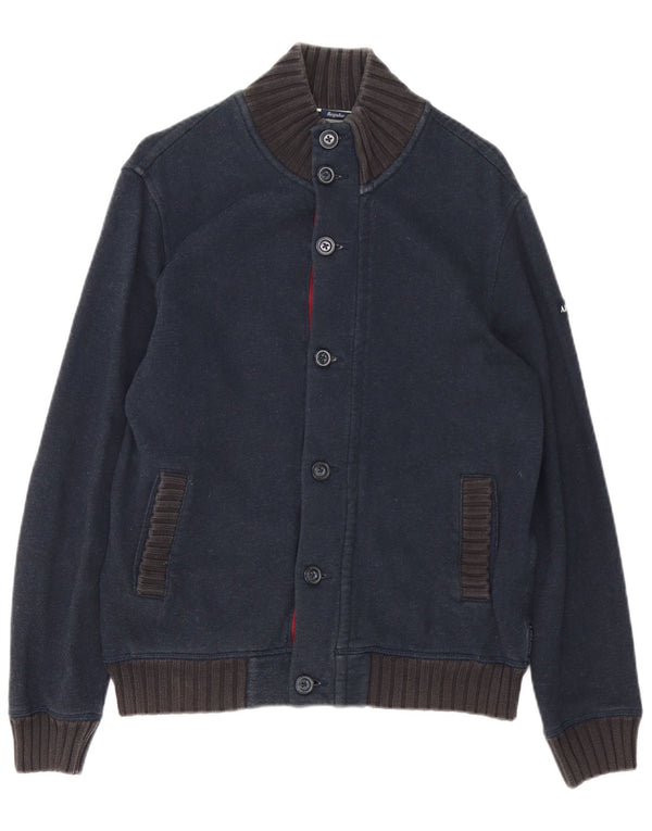 Suéter cardigã masculino Armani Jeans grande algodão azul marinho