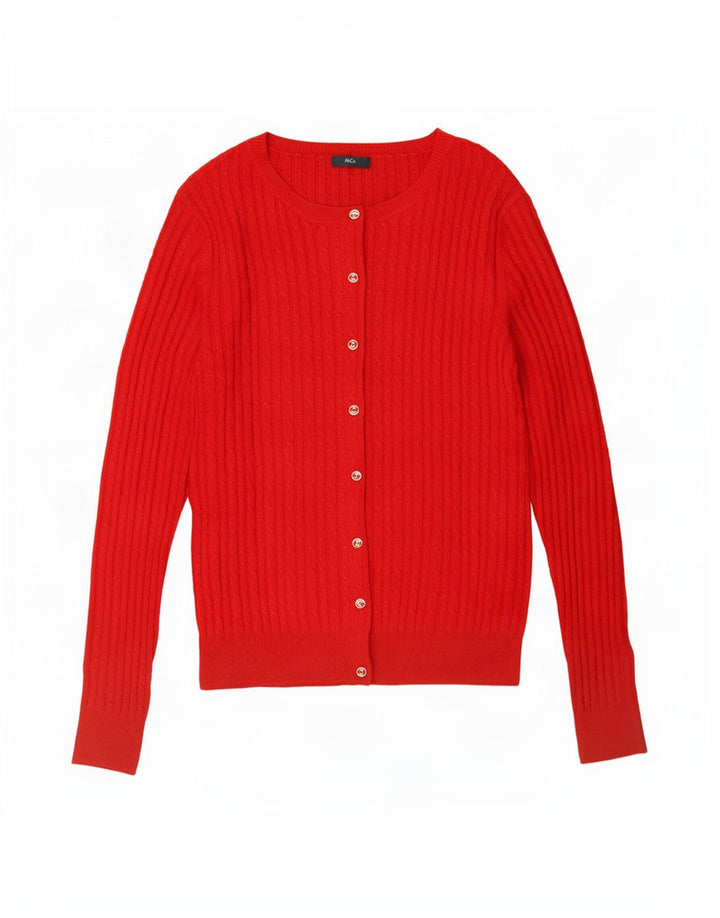 Suéter cardigã feminino M&Co Reino Unido 14 acrílico vermelho médio