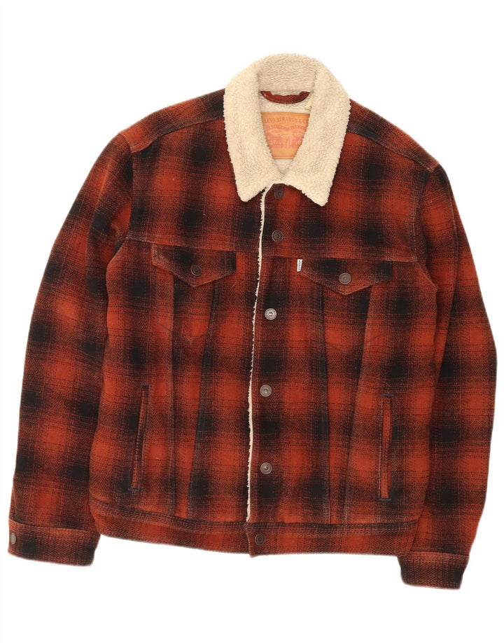 Jaqueta masculina Sherpa Levi's UK 38 poliéster xadrez vermelho médio