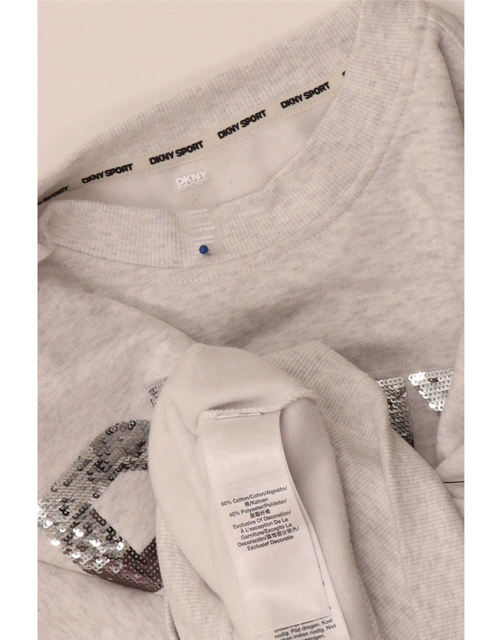 Suéter feminino Dkny Crop Graphic Oversized Reino Unido 10 Pequeno Cinza