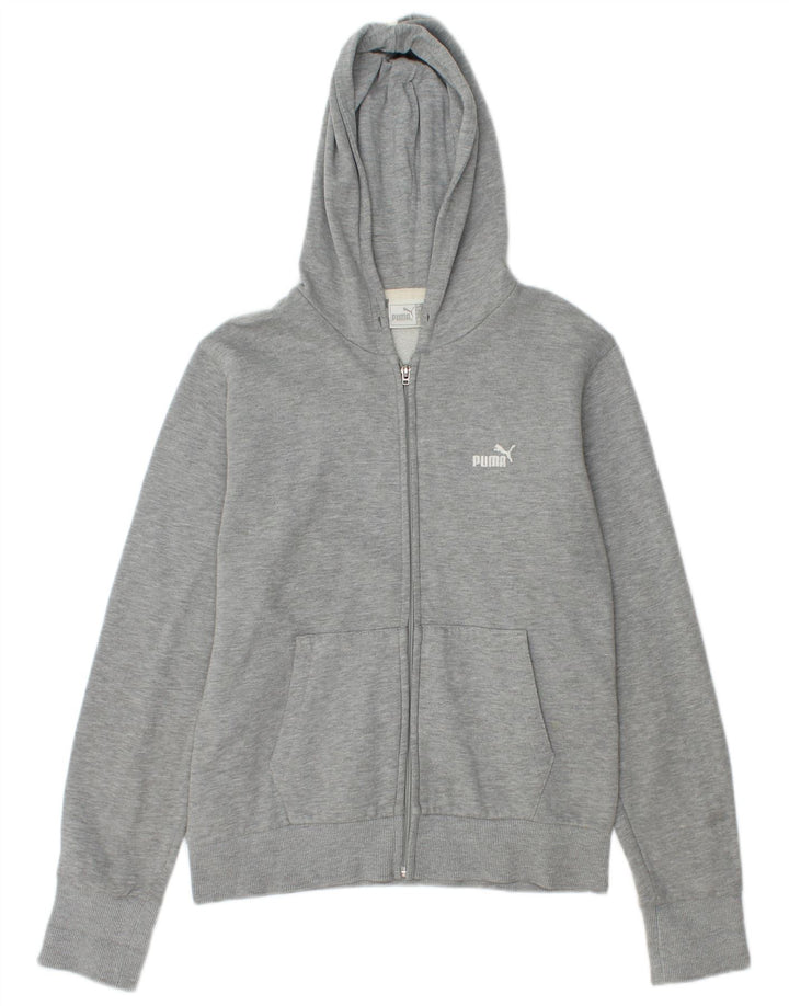 Suéter Puma feminino com capuz e zíper UK 14 cinza médio manchado