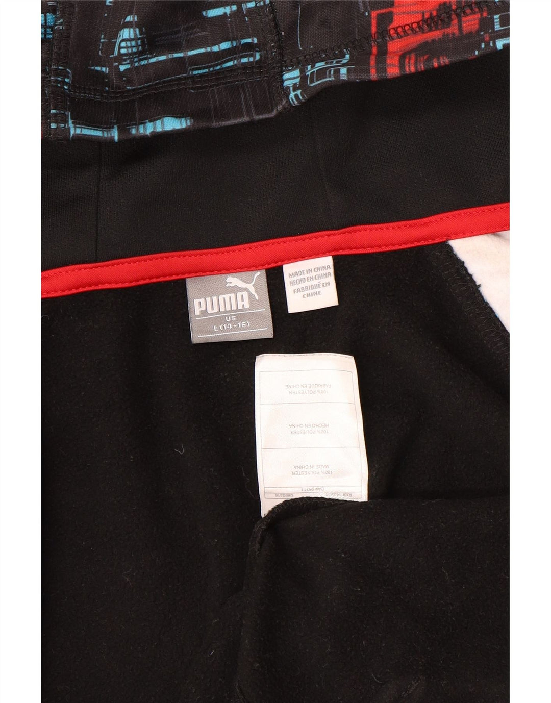 Suéter Puma Boys Zip com capuz 14-15 anos grande poliéster geométrico preto