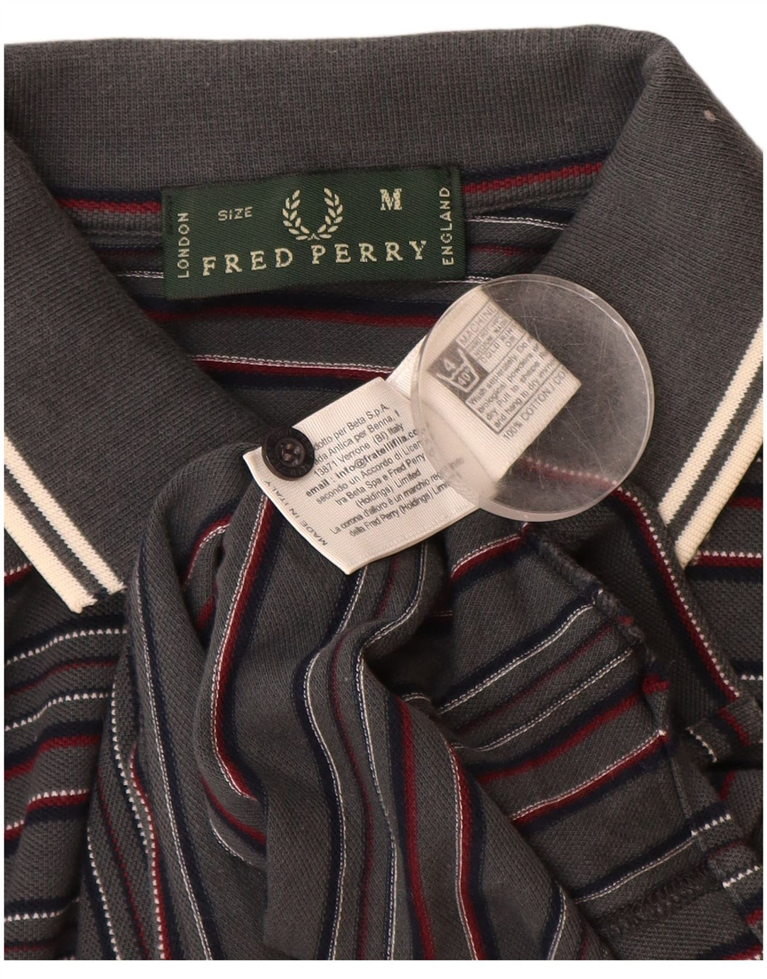 Camisa polo masculina de manga comprida FRED PERRY algodão listrado cinza médio