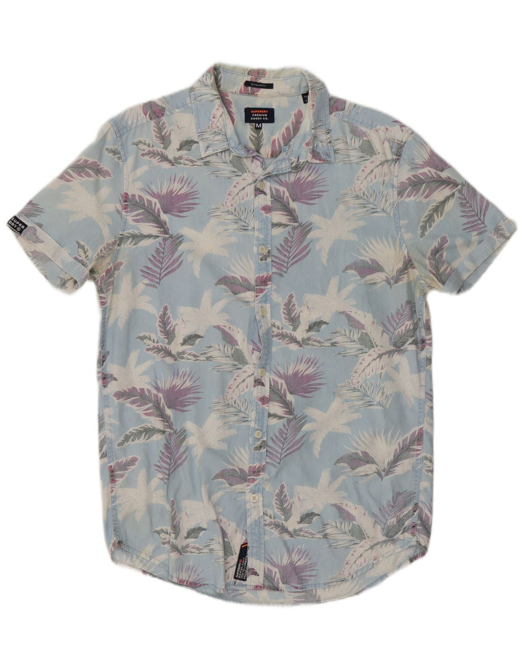 Camisa masculina Superdry manga curta regular fit médio azul floral algodão