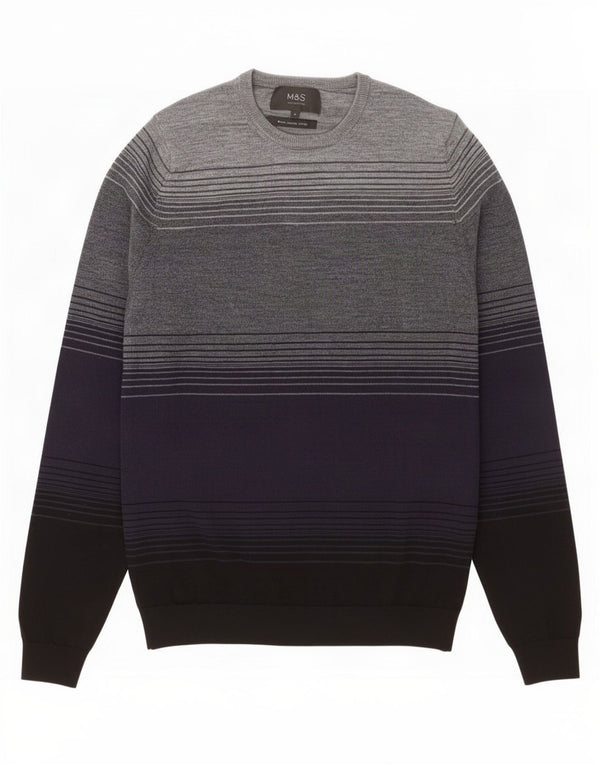 Suéter masculino Marks & Spencer com gola redonda, bloco colorido azul marinho médio