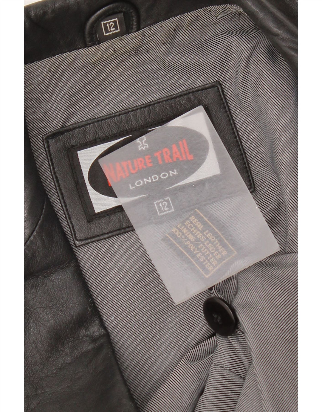 Jaqueta blazer feminina vintage de couro com 1 botão Reino Unido 12 couro preto médio