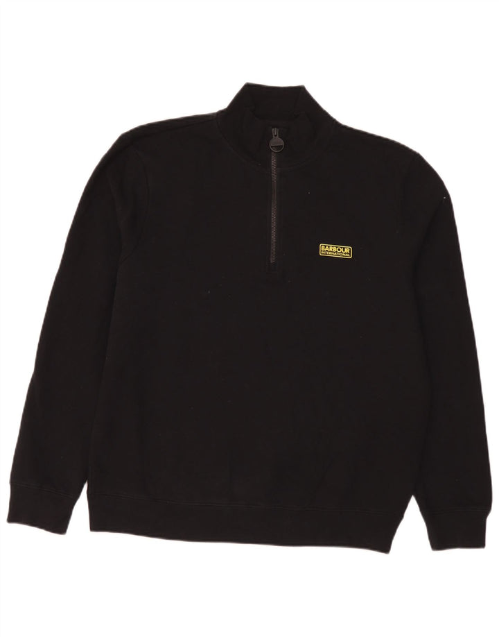 Suéter masculino Barbour com zíper e gola XL de algodão preto