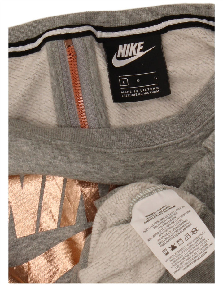 Moletom feminino Nike Crop Graphic Oversized Jumper UK 16 Grande Cinza