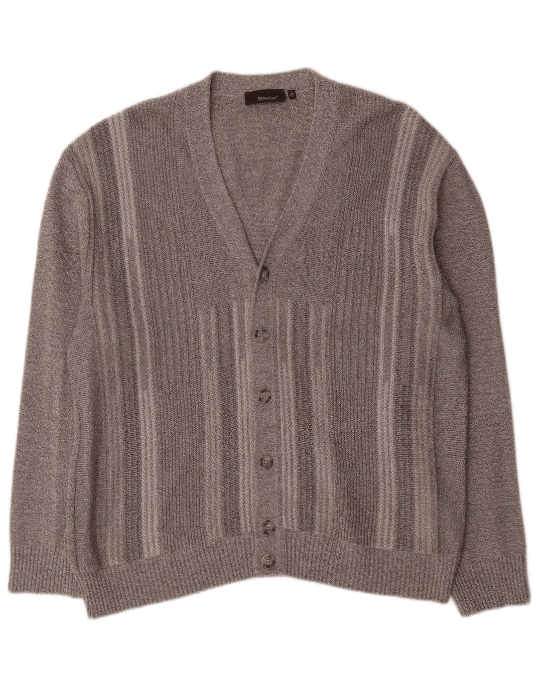 Senador Mens Cardigan Sweater IT 52 Grande Algodão Listrado Cinza