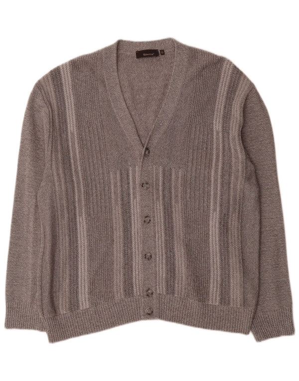 Senador Mens Cardigan Sweater IT 52 Grande Algodão Listrado Cinza
