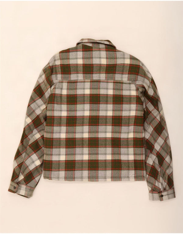 Camisa masculina vintage de flanela média xadrez cáqui