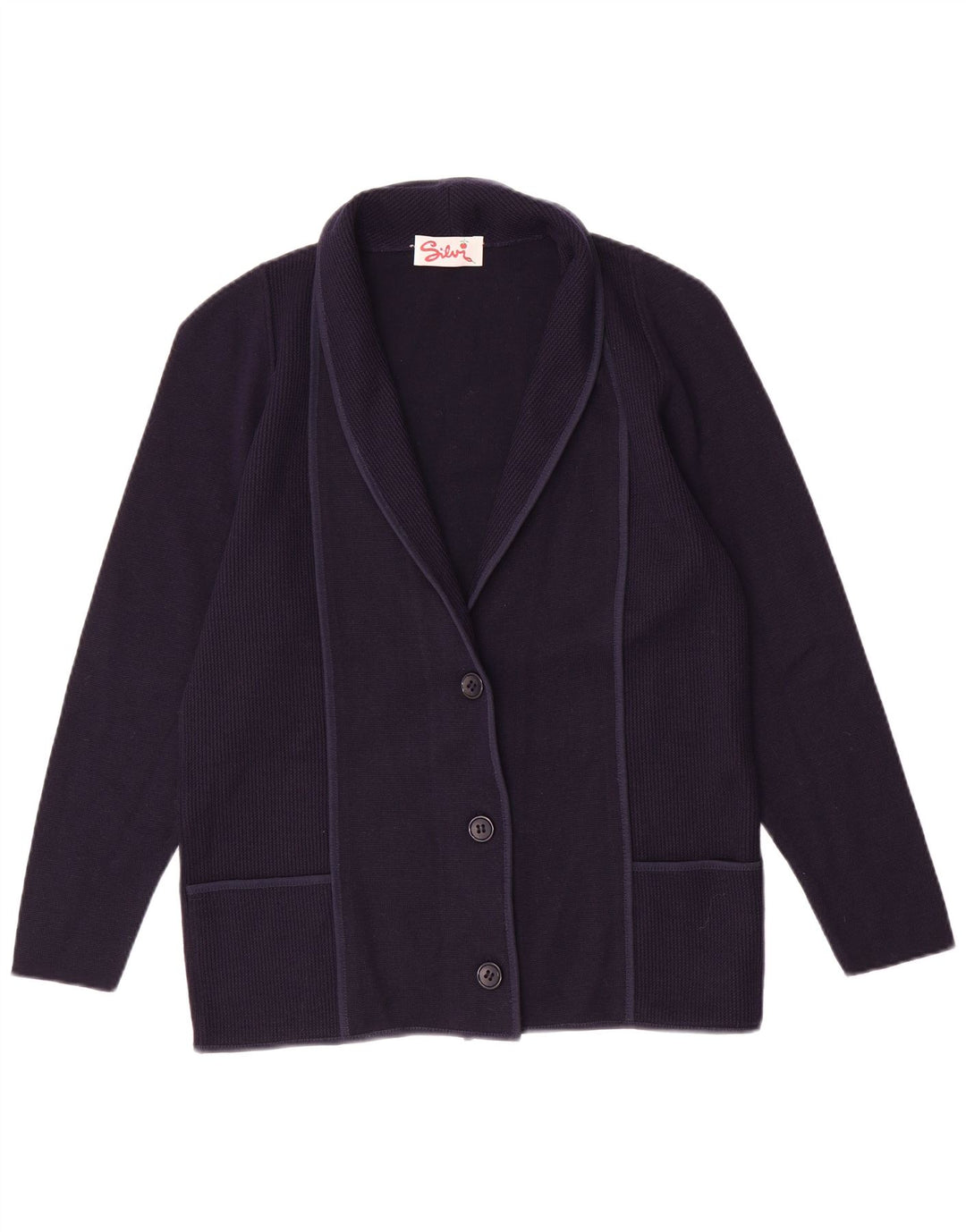 Suéter cardigã feminino vintage IT 46 grande azul marinho poliacrílico
