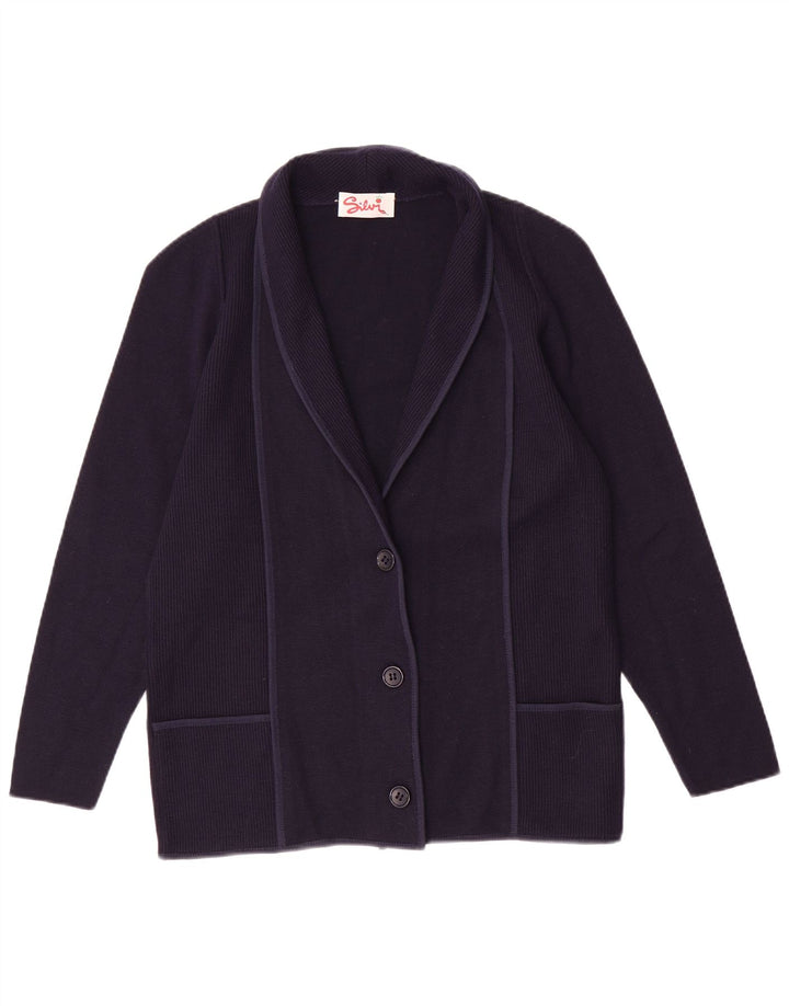 Suéter cardigã feminino vintage IT 46 grande azul marinho poliacrílico