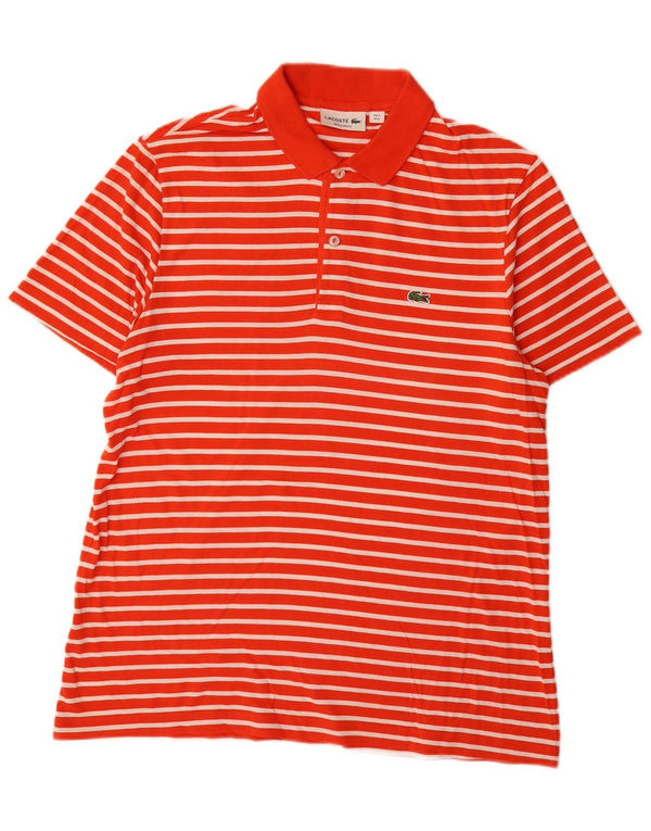 Camisa polo masculina Lacoste Regular Fit tamanho 5 grande algodão listrado laranja