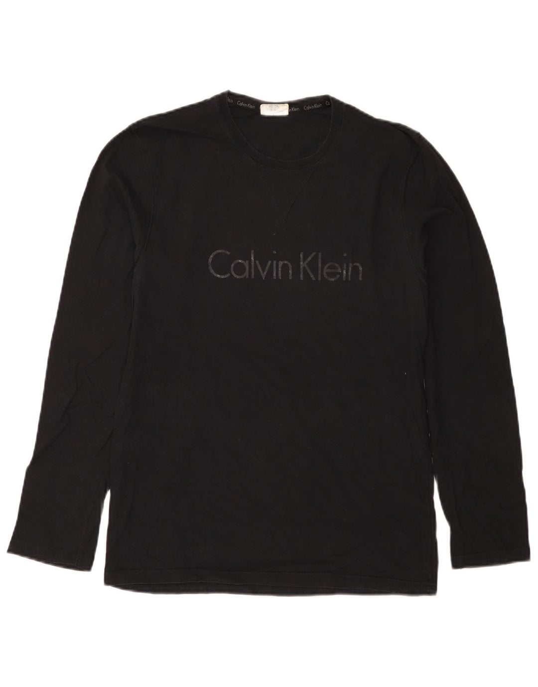 Calvin Klein Camiseta masculina gráfica manga comprida pequena preta