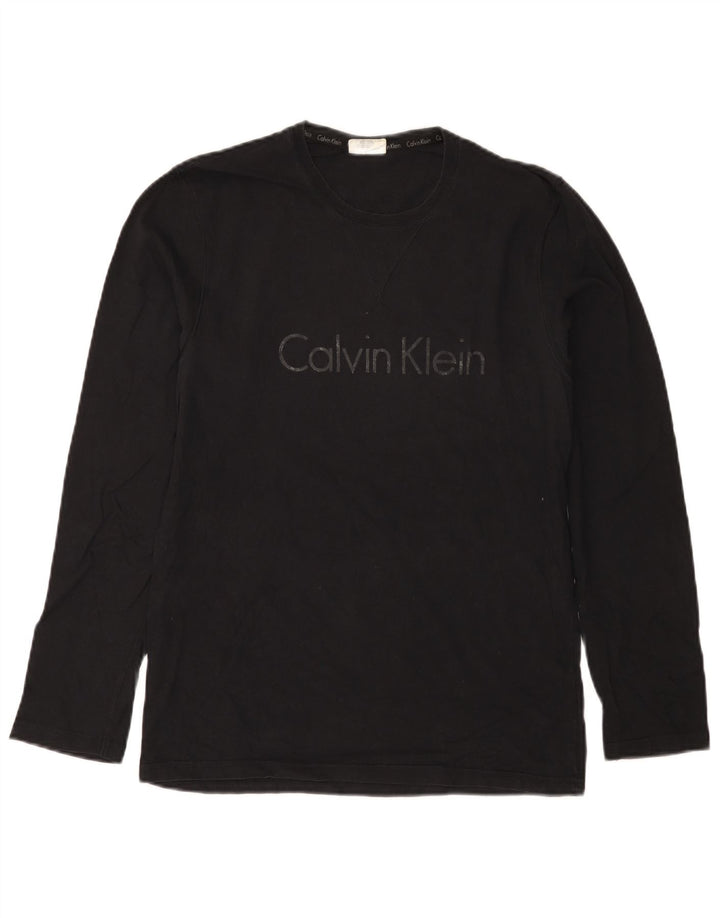 Calvin Klein Camiseta masculina gráfica manga comprida pequena preta