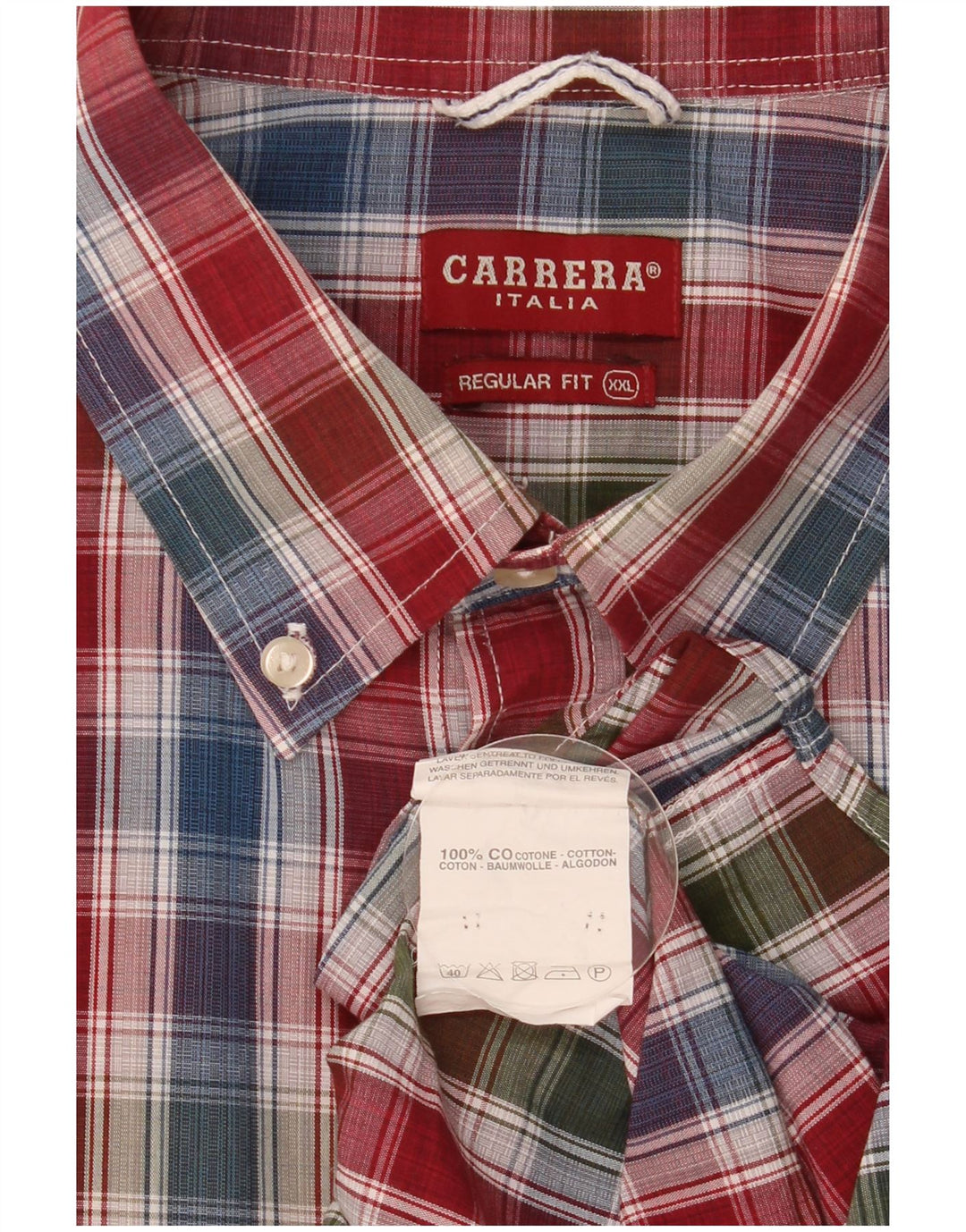 Camisa masculina Carrera de manga curta regular fit 2XL algodão xadrez multicolorido