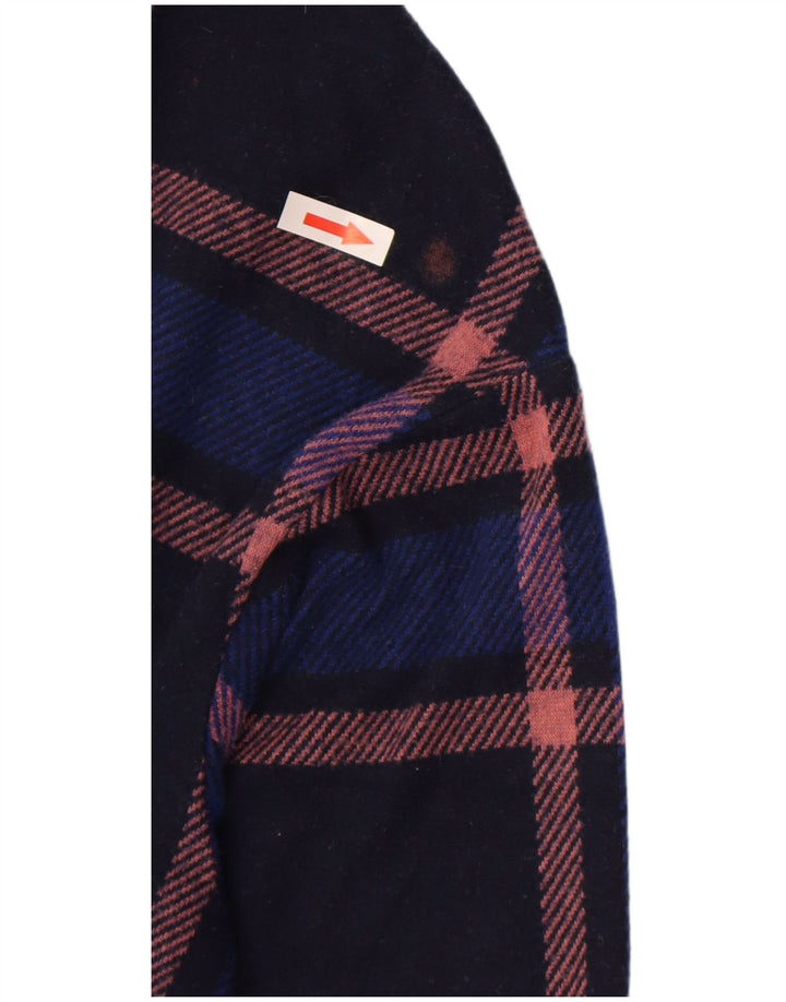 Top curto feminino Marks & Spencer manga comprida Reino Unido 16 grande xadrez azul marinho
