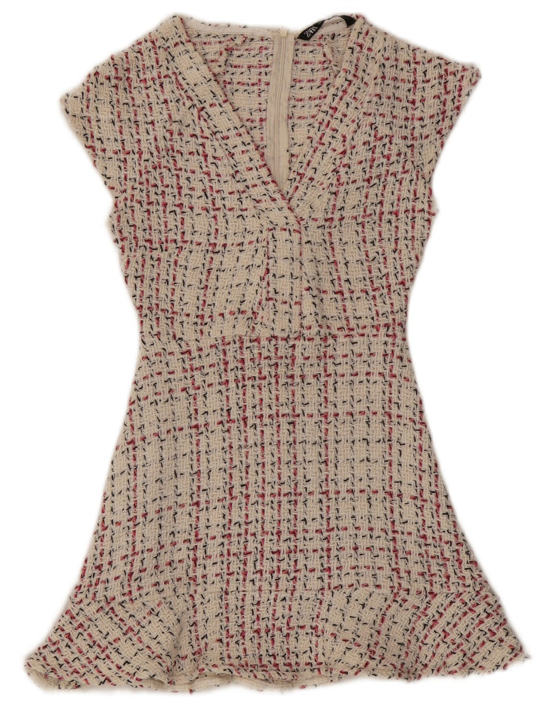 Vestido feminino Zara A-Line UK 8 pequeno xadrez bege