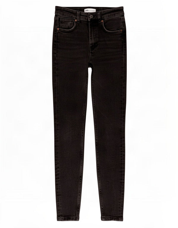 Calça jeans skinny feminina Zara EU 34 2XS W24 L27 algodão preto