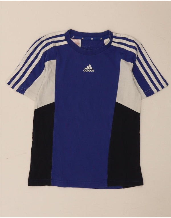 Camiseta Adidas Meninos Top 7-8 Anos Azul Colorblock Algodão