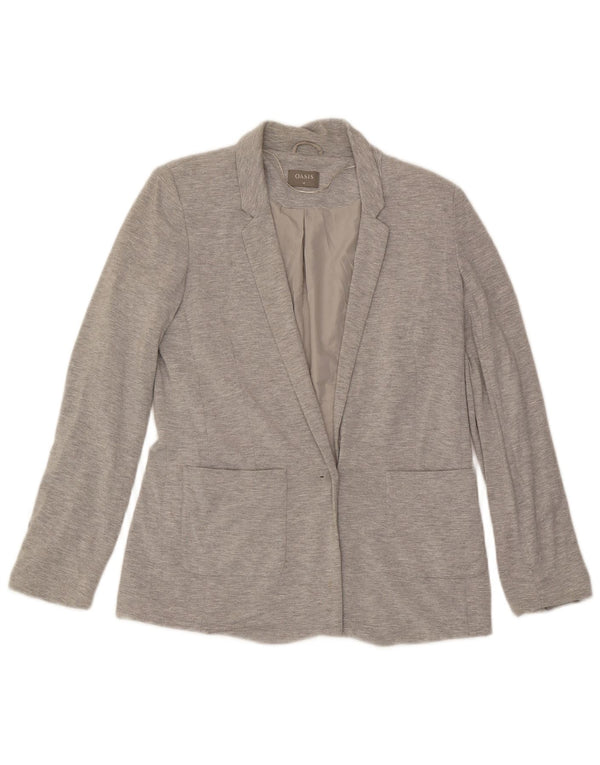 Jaqueta blazer feminina Oasis com 1 botão Reino Unido 10 viscose manchada cinza pequena