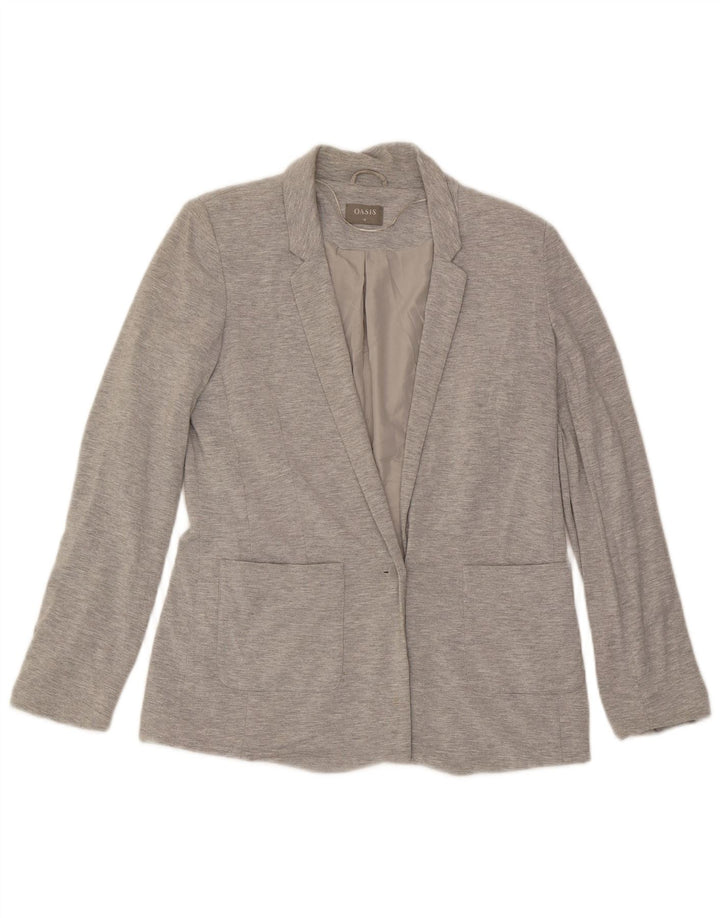 Jaqueta blazer feminina Oasis com 1 botão Reino Unido 10 viscose manchada cinza pequena