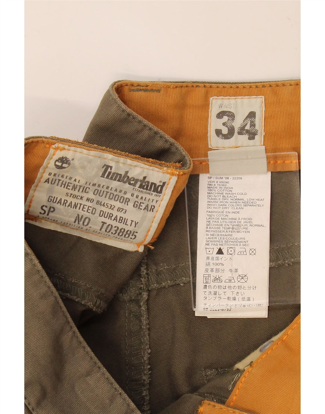 Calça casual reta masculina TIMBERLAND W34 L26 algodão cáqui