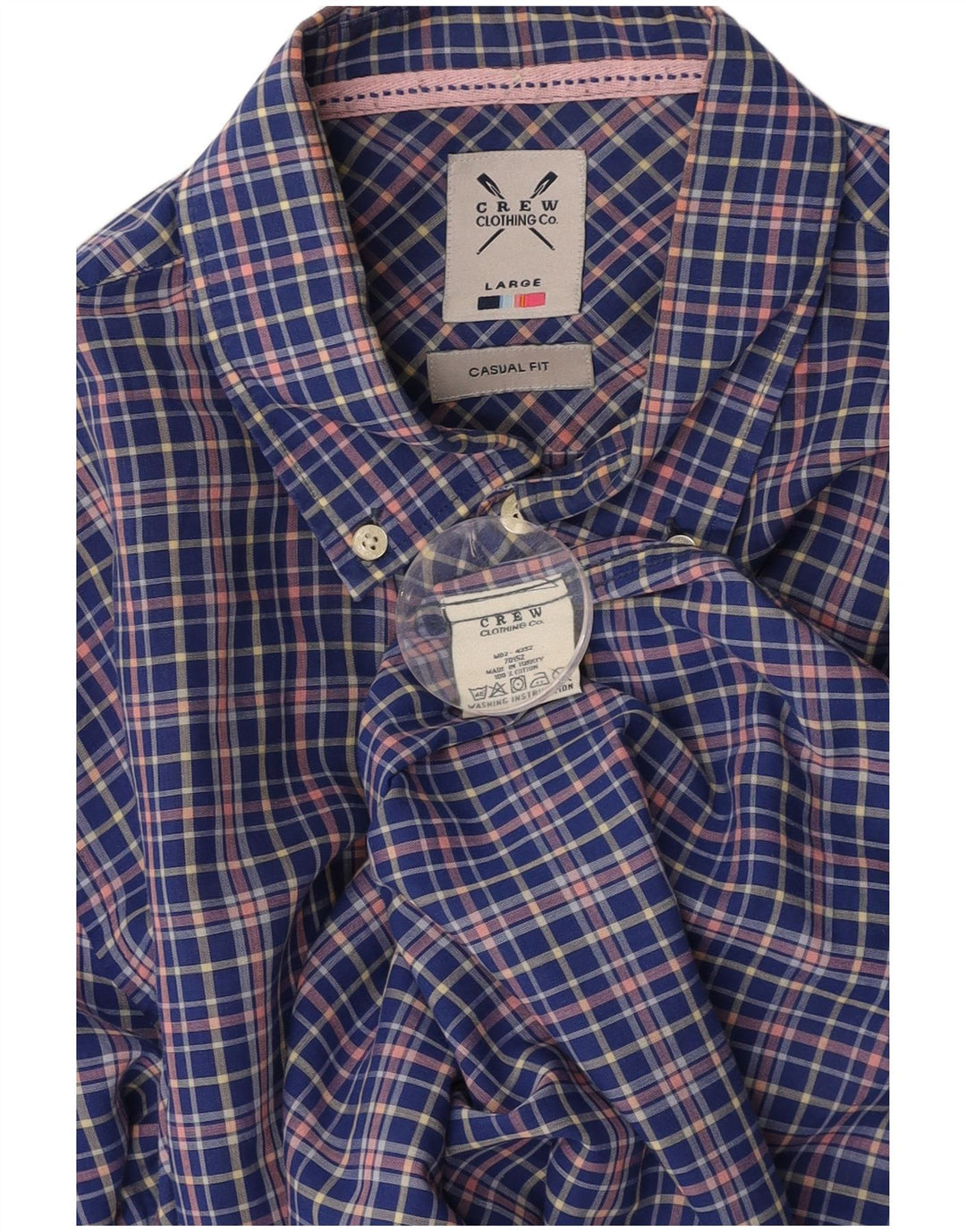 CREW CLOTHING Camisa masculina casual de ajuste grande algodão xadrez azul