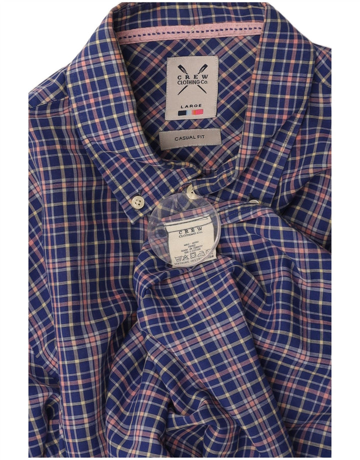 CREW CLOTHING Camisa masculina casual de ajuste grande algodão xadrez azul
