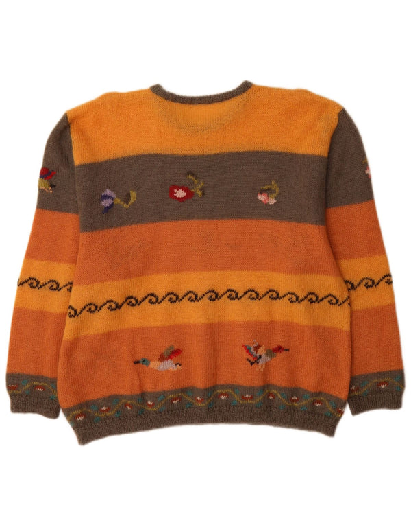 Suéter feminino vintage com gola redonda UK 18 XL laranja colorblock novidade