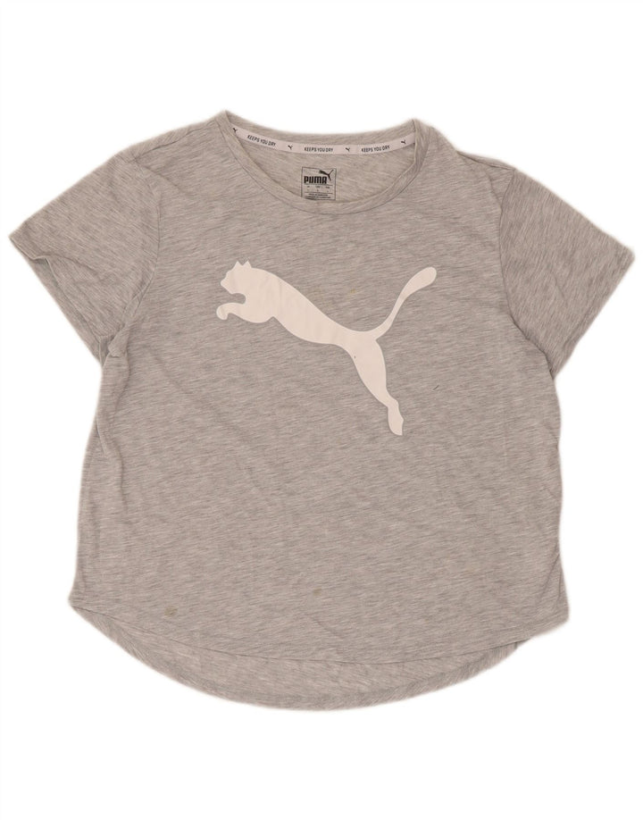 Camiseta feminina Puma com estampa gráfica UK 14 grande poliéster manchado cinza