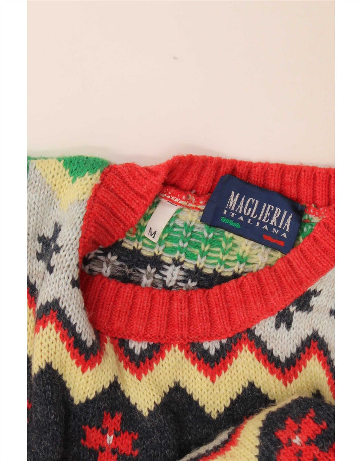 Suéter vintage masculino com gola redonda, médio multicolorido Fair Isle