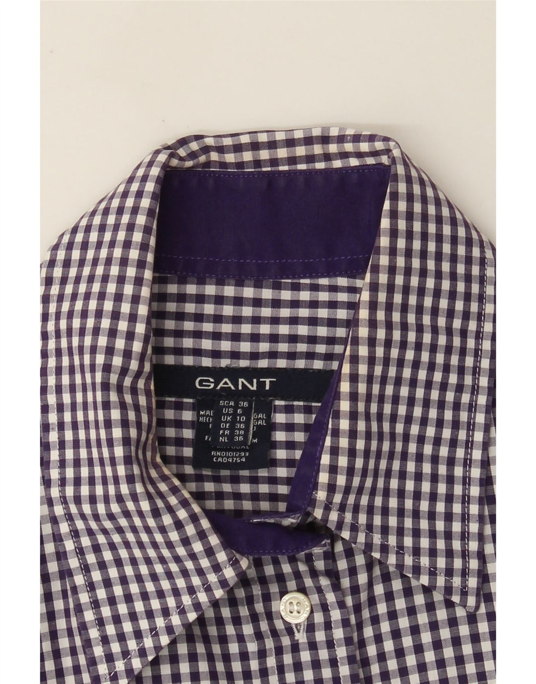 Camisa feminina Gant Reino Unido 10 pequeno algodão roxo guingão